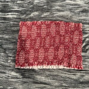 Red and White Smocked Tube Top by Love Vintage